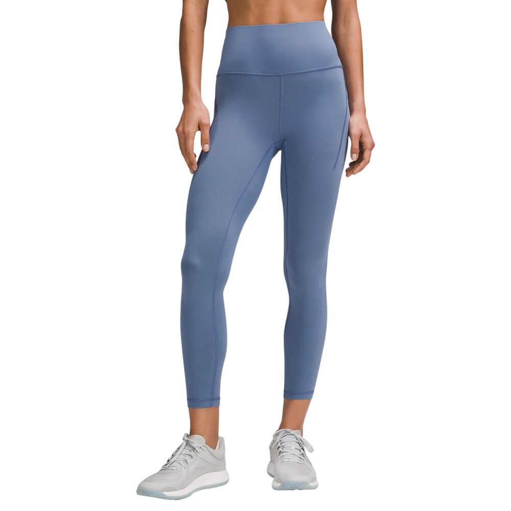 Lululemon Sleek Blue Wunder Train High Rise With Pockets 25 Inch Leggings Size 8